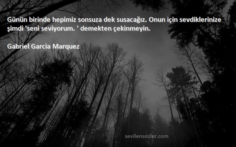 Gabriel Garcia Marquez Sözleri 
Günün birinde hepimiz sonsuza dek susacağız. Onun için sevdiklerinize şimdi 'seni seviyorum. ' demekten çekinmeyin.