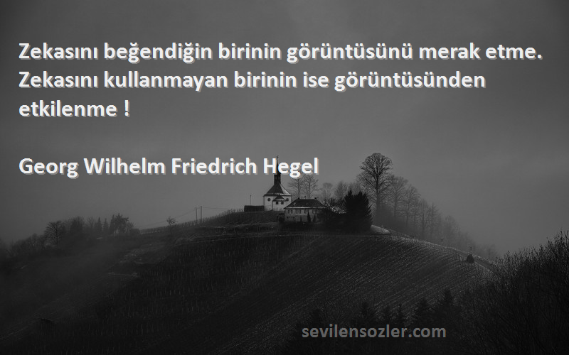 Georg Wilhelm Friedrich Hegel Sözleri 
Zekasını beğendiğin birinin görüntüsünü merak etme. Zekasını kullanmayan birinin ise görüntüsünden etkilenme !