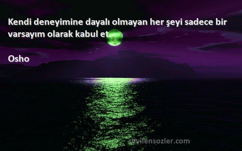 Osho - Kendi deneyimine dayalı olmayan her şeyi sadece bir varsayım olarak kabul et.