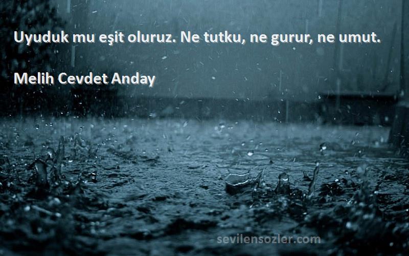 Melih Cevdet Anday - Uyuduk mu eşit oluruz. Ne tutku, ne gurur, ne umut.