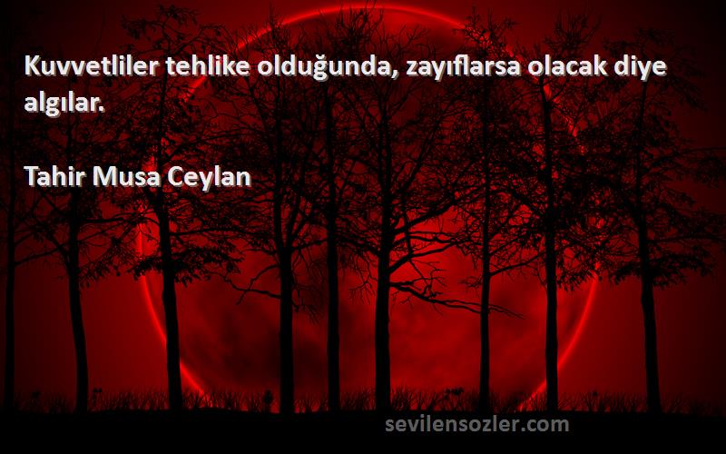 Tahir Musa Ceylan - Kuvvetliler tehlike olduğunda, zayıflarsa olacak diye algılar.