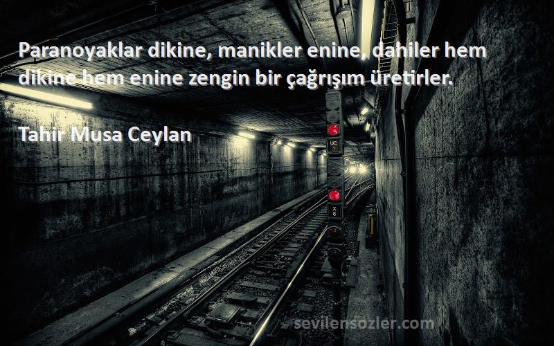 Tahir Musa Ceylan - Paranoyaklar dikine, manikler enine, dahiler hem dikine hem enine zengin bir çağrışım üretirler.