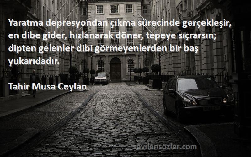 Tahir Musa Ceylan Sözleri 
Yaratma depresyondan çıkma sürecinde gerçekleşir, en dibe gider, hızlanarak döner, tepeye sıçrarsın; dipten gelenler dibi görmeyenlerden bir baş yukarıdadır.