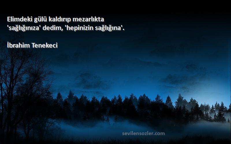 İbrahim Tenekeci Sözleri 
Elimdeki gülü kaldırıp mezarlıkta
'sağlığınıza' dedim, 'hepinizin sağlığına'.