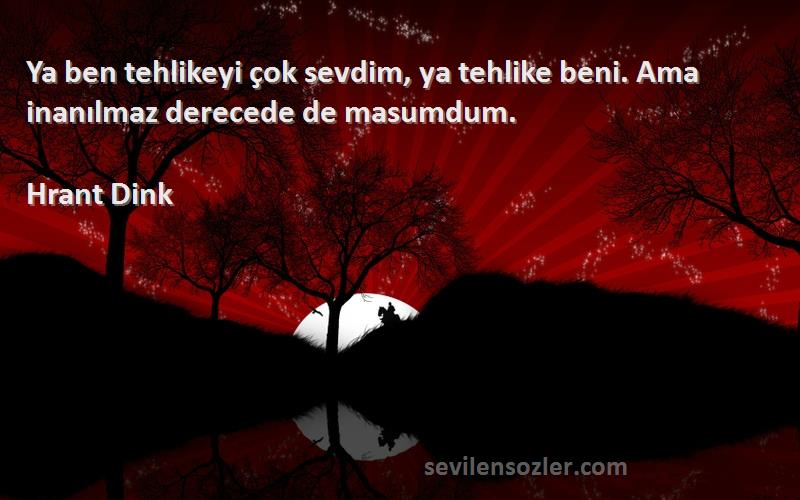 Hrant Dink Sözleri 
Ya ben tehlikeyi çok sevdim, ya tehlike beni. Ama inanılmaz derecede de masumdum.