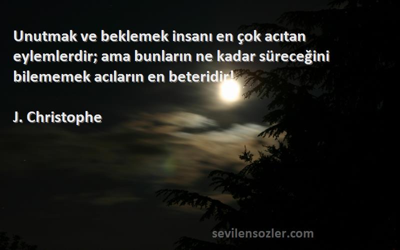 J. Christophe Sözleri 
Unutmak ve beklemek insanı en çok acıtan eylemlerdir; ama bunların ne kadar süreceğini bilememek acıların en beteridir!