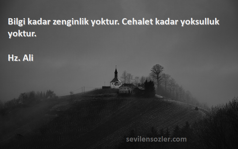 Hz. Ali - Bilgi kadar zenginlik yoktur. Cehalet kadar yoksulluk yoktur.
