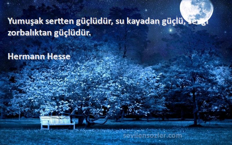 Hermann Hesse Sözleri 
Yumuşak sertten güçlüdür, su kayadan güçlü, sevgi zorbalıktan güçlüdür.