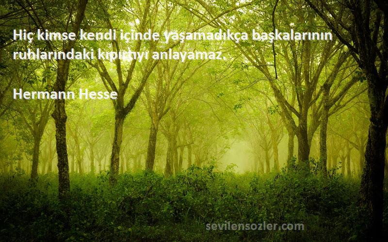 Hermann Hesse Sözleri 
Hiç kimse kendi içinde yaşamadıkça başkalarının ruhlarındaki kıpırtıyı anlayamaz.
