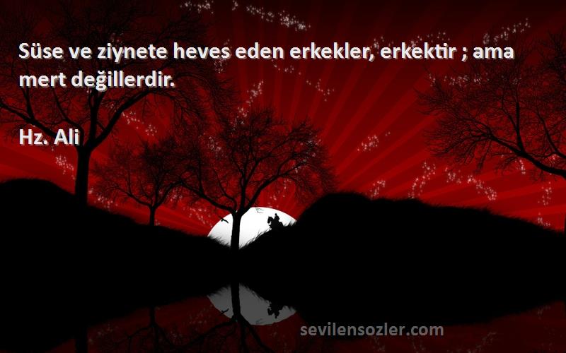 Hz. Ali - Süse ve ziynete heves eden erkekler, erkektir ; ama mert değillerdir.