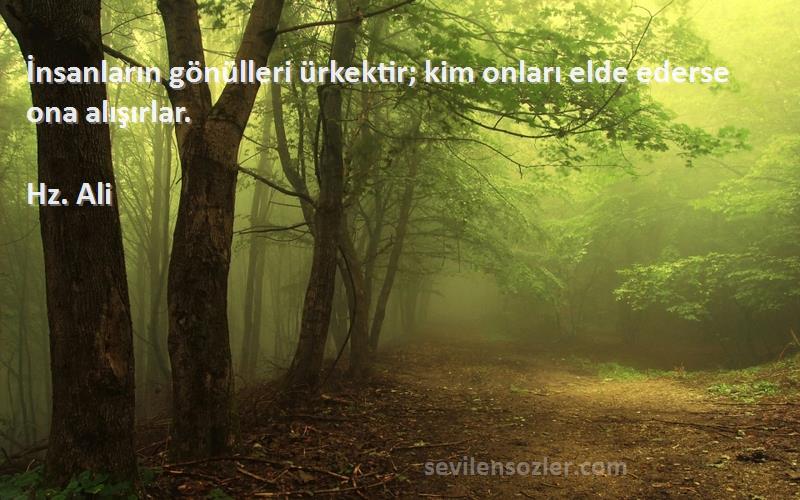 Hz. Ali - İnsanların gönülleri ürkektir; kim onları elde ederse ona alışırlar.