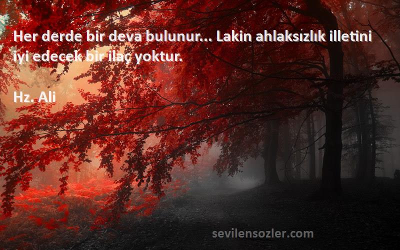 Hz. Ali - Her derde bir deva bulunur... Lakin ahlaksızlık illetini iyi edecek bir ilaç yoktur.