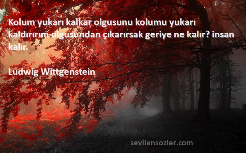 Ludwig Wittgenstein Sözleri 
Kolum yukarı kalkar olgusunu kolumu yukarı kaldırırım olgusundan çıkarırsak geriye ne kalır? insan kalır.