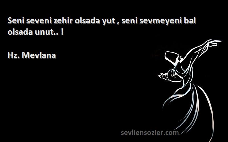Hz. Mevlana - Seni seveni zehir olsada yut , seni sevmeyeni bal olsada unut.. !