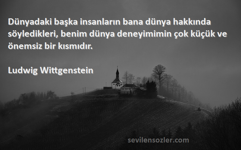 Ludwig Wittgenstein Sözleri 
Dünyadaki başka insanların bana dünya hakkında söyledikleri, benim dünya deneyimimin çok küçük ve önemsiz bir kısmıdır.