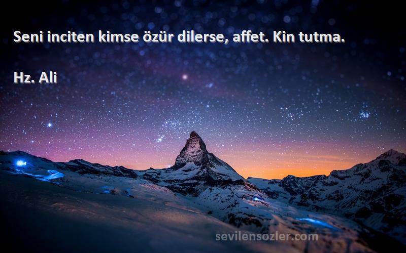 Hz. Ali - Seni inciten kimse özür dilerse, affet. Kin tutma.