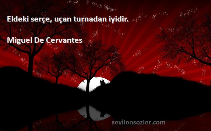 Miguel De Cervantes Sözleri 
Eldeki serçe, uçan turnadan iyidir.