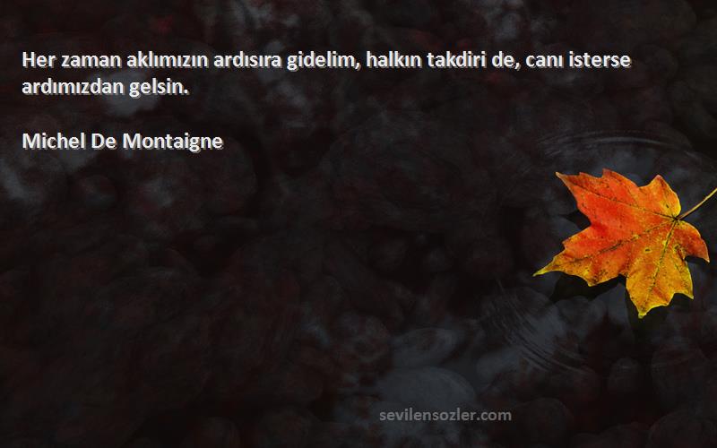 Michel De Montaigne - Her zaman aklımızın ardısıra gidelim, halkın takdiri de, canı isterse ardımızdan gelsin.