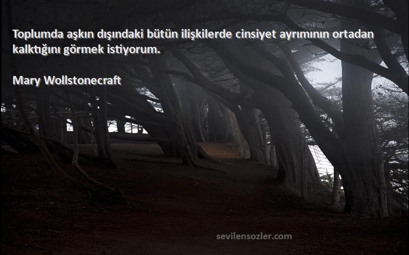 Mary Wollstonecraft Sözleri 
Toplumda aşkın dışındaki bütün ilişkilerde cinsiyet ayrımının ortadan kalktığını görmek istiyorum.