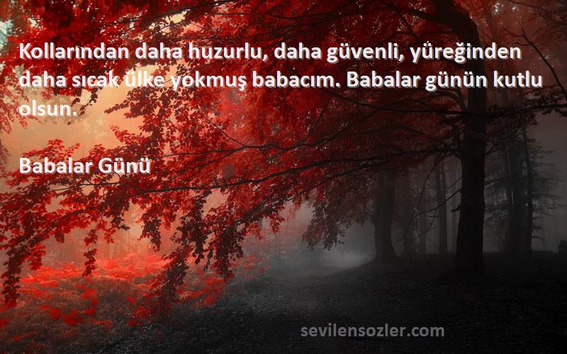 Babalar Günü Sözleri 
Kollarından daha huzurlu, daha güvenli, yüreğinden daha sıcak ülke yokmuş babacım. Babalar günün kutlu olsun.