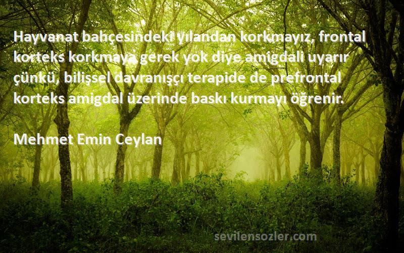 Mehmet Emin Ceylan Sözleri 
Hayvanat bahçesindeki yılandan korkmayız, frontal korteks korkmaya gerek yok diye amigdali uyarır çünkü, bilişsel davranışçı terapide de prefrontal korteks amigdal üzerinde baskı kurmayı öğrenir.