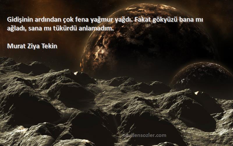 Murat Ziya Tekin Sözleri 
Gidişinin ardından çok fena yağmur yağdı. Fakat gökyüzü bana mı ağladı, sana mı tükürdü anlamadım.