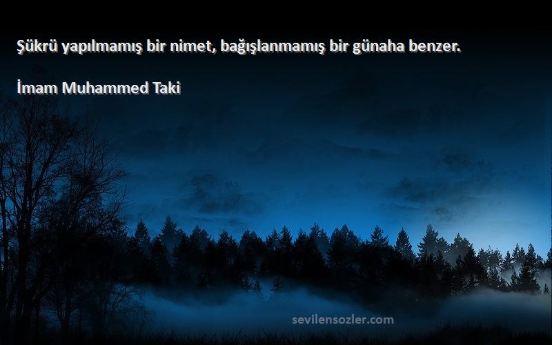 İmam Muhammed Taki - Şükrü yapılmamış bir nimet, bağışlanmamış bir günaha benzer.