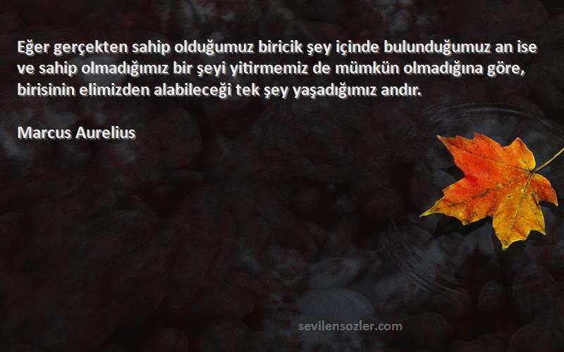 Marcus Aurelius Sözleri 
Eğer gerçekten sahip olduğumuz biricik şey içinde bulunduğumuz an ise ve sahip olmadığımız bir şeyi yitirmemiz de mümkün olmadığına göre, birisinin elimizden alabileceği tek şey yaşadığımız andır.