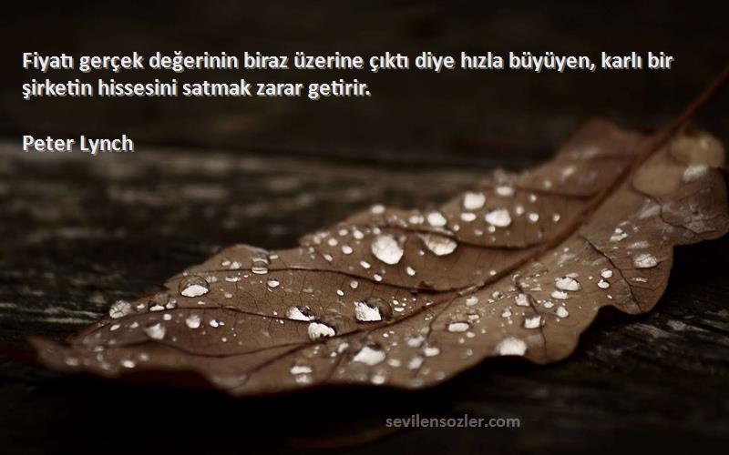 Peter Lynch Sözleri 
Fiyatı gerçek değerinin biraz üzerine çıktı diye hızla büyüyen, karlı bir şirketin hissesini satmak zarar getirir.