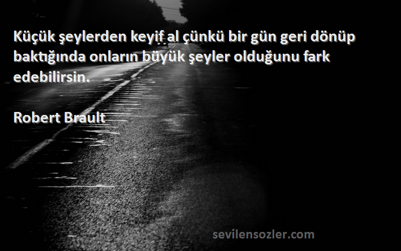 Robert Brault Sözleri 
Küçük şeylerden keyif al çünkü bir gün geri dönüp baktığında onların büyük şeyler olduğunu fark edebilirsin.