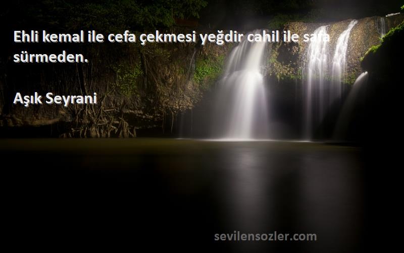 Aşık Seyrani - Ehli kemal ile cefa çekmesi yeğdir cahil ile safa sürmeden.
