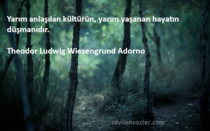 Theodor Ludwig Wiesengrund Adorno Sözleri 
Yarım anlaşılan kültürün, yarım yaşanan hayatın düşmanıdır.