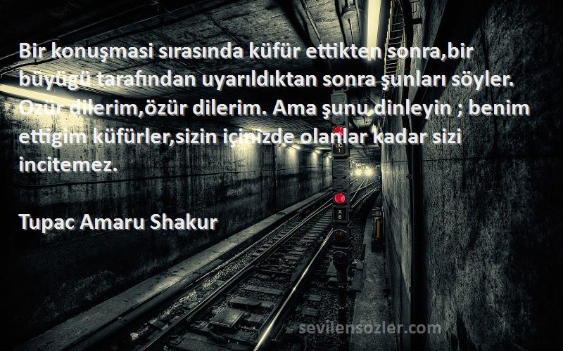 Tupac Amaru Shakur Sözleri 
Bir konuşmasi sırasında küfür ettikten sonra,bir büyügü tarafından uyarıldıktan sonra şunları söyler. Ozür dilerim,özür dilerim. Ama şunu dinleyin ; benim ettigim küfürler,sizin içinizde olanlar kadar sizi incitemez.