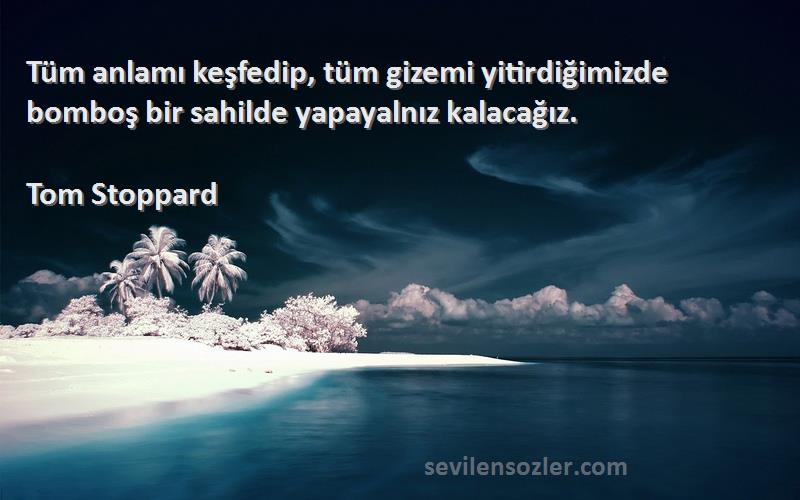 Tom Stoppard - Tüm anlamı keşfedip, tüm gizemi yitirdiğimizde bomboş bir sahilde yapayalnız kalacağız.