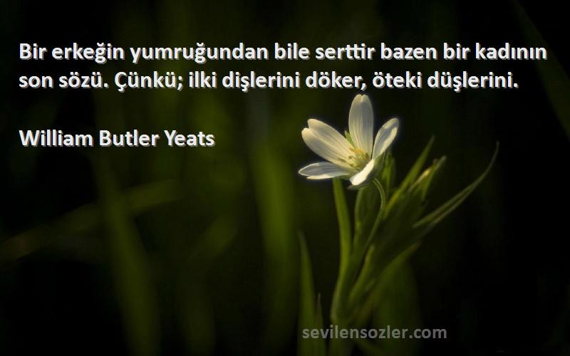 William Butler Yeats Sözleri 
Bir erkeğin yumruğundan bile serttir bazen bir kadının son sözü. Çünkü; ilki dişlerini döker, öteki düşlerini.