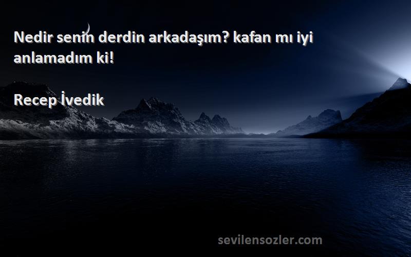 Recep İvedik Sözleri 
Nedir senin derdin arkadaşım? kafan mı iyi anlamadım ki!