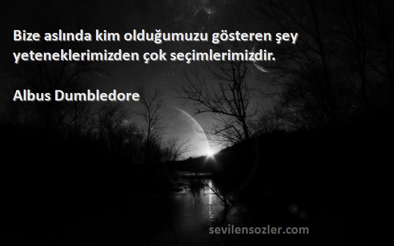 Albus Dumbledore Sözleri 
Bize aslında kim olduğumuzu gösteren şey yeteneklerimizden çok seçimlerimizdir.