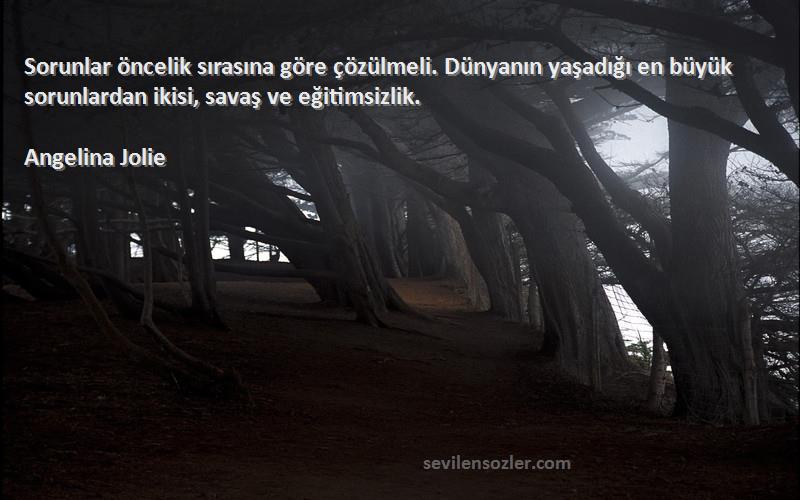 Angelina Jolie Sözleri 
Sorunlar öncelik sırasına göre çözülmeli. Dünyanın yaşadığı en büyük sorunlardan ikisi, savaş ve eğitimsizlik.