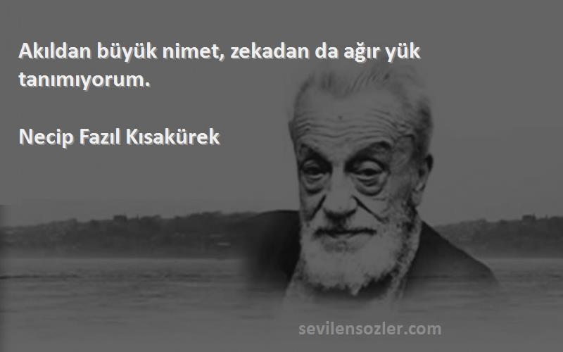 Necip Fazıl Kısakürek Sözleri 
Akıldan büyük nimet, zekadan da ağır yük tanımıyorum.