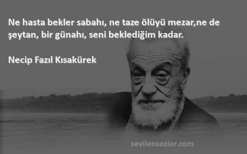 Necip Fazıl Kısakürek Sözleri 
Ne hasta bekler sabahı, ne taze ölüyü mezar,ne de şeytan, bir günahı, seni beklediğim kadar.