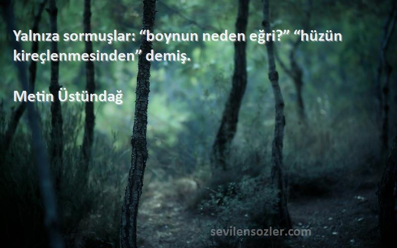 Metin Üstündağ - Yalnıza sormuşlar: “boynun neden eğri?” “hüzün kireçlenmesinden” demiş.