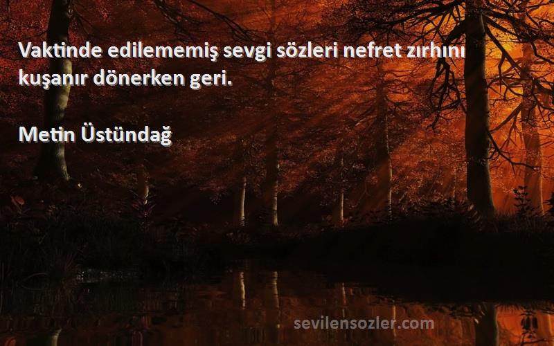 Metin Üstündağ - Vaktinde edilememiş sevgi sözleri nefret zırhını kuşanır dönerken geri.