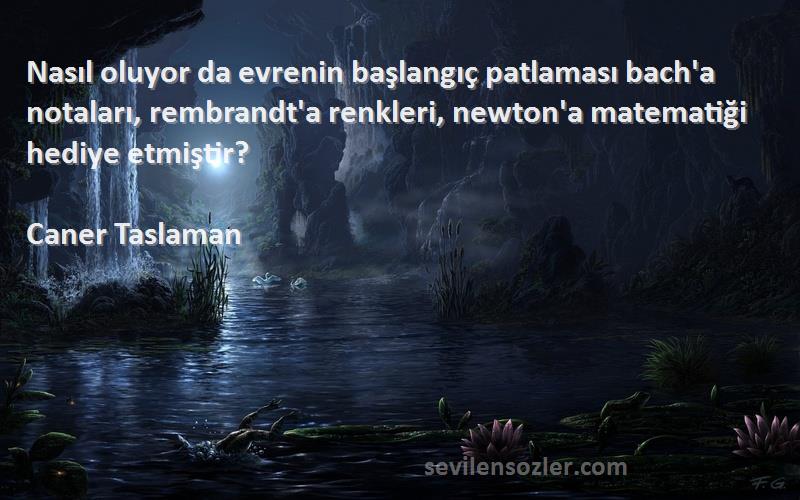 Caner Taslaman Sözleri 
Nasıl oluyor da evrenin başlangıç patlaması bach'a notaları, rembrandt'a renkleri, newton'a matematiği hediye etmiştir?