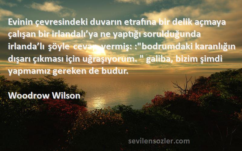 Woodrow Wilson Sözleri 
Evinin çevresindeki duvarın etrafına bir delik açmaya çalışan bir irlandalı’ya ne yaptığı sorulduğunda irlanda’lı şöyle cevap vermiş: :bodrumdaki karanlığın dışarı çıkması için uğraşıyorum.  galiba, bizim şimdi yapmamız gereken de budur.