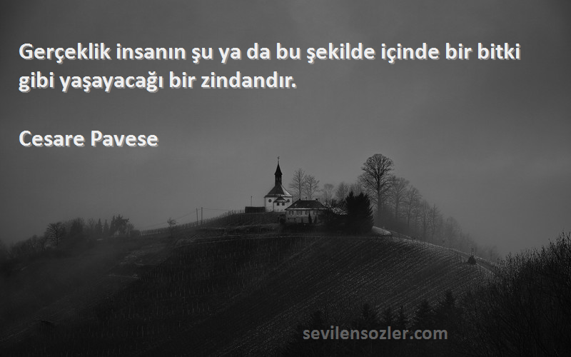 Cesare Pavese Sözleri 
Gerçeklik insanın şu ya da bu şekilde içinde bir bitki gibi yaşayacağı bir zindandır.