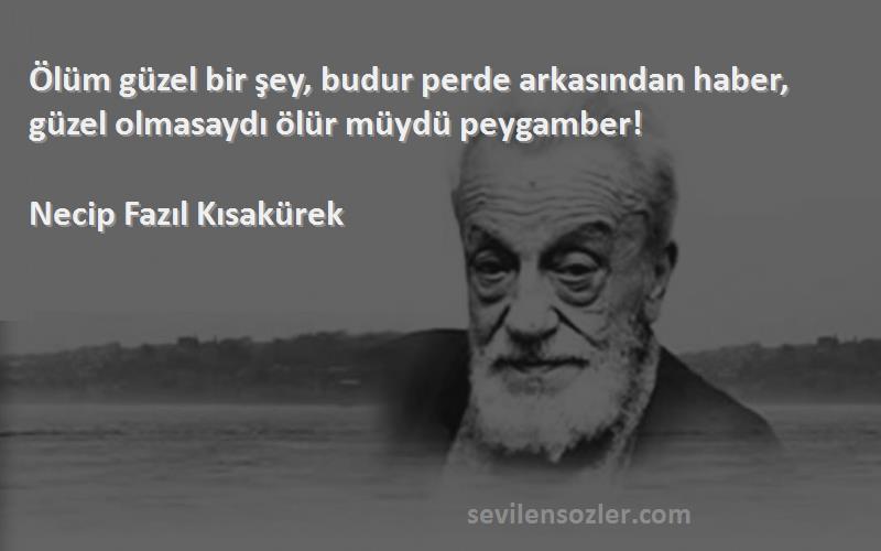 Necip Fazıl Kısakürek Sözleri 
Ölüm güzel bir şey, budur perde arkasından haber, güzel olmasaydı ölür müydü peygamber!