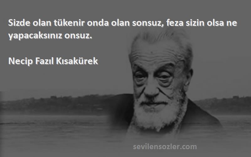 Necip Fazıl Kısakürek - Sizde olan tükenir onda olan sonsuz, feza sizin olsa ne yapacaksınız onsuz.