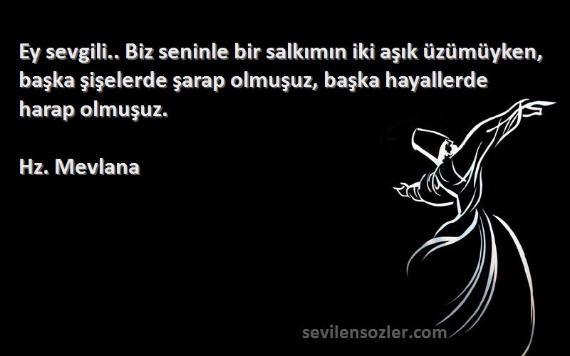 Hz. Mevlana Sözleri 
Ey sevgili.. Biz seninle bir salkımın iki aşık üzümüyken, başka şişelerde şarap olmuşuz, başka hayallerde harap olmuşuz.