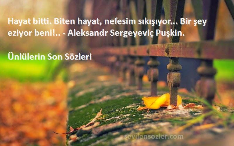 Ünlülerin Son  - Hayat bitti. Biten hayat, nefesim sıkışıyor... Bir şey eziyor beni!.. - Aleksandr Sergeyeviç Puşkin....