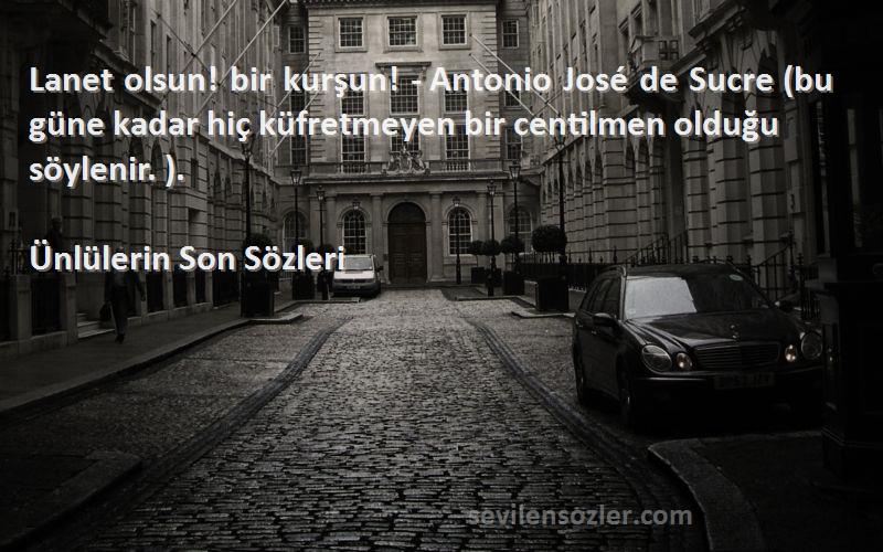 Ünlülerin Son  Sözleri 
Lanet olsun! bir kurşun! - Antonio José de Sucre (bu güne kadar hiç küfretmeyen bir centilmen olduğu söylenir. ).